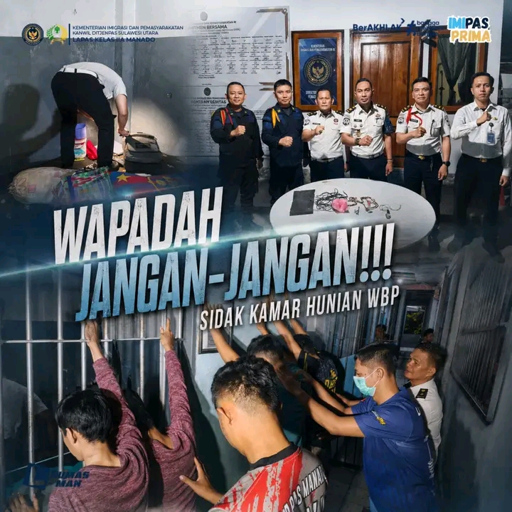 Deteksi Dini Gangguan Kamtib, Lapas Manado Laksanakan Sidak Kamar Hunian WBP