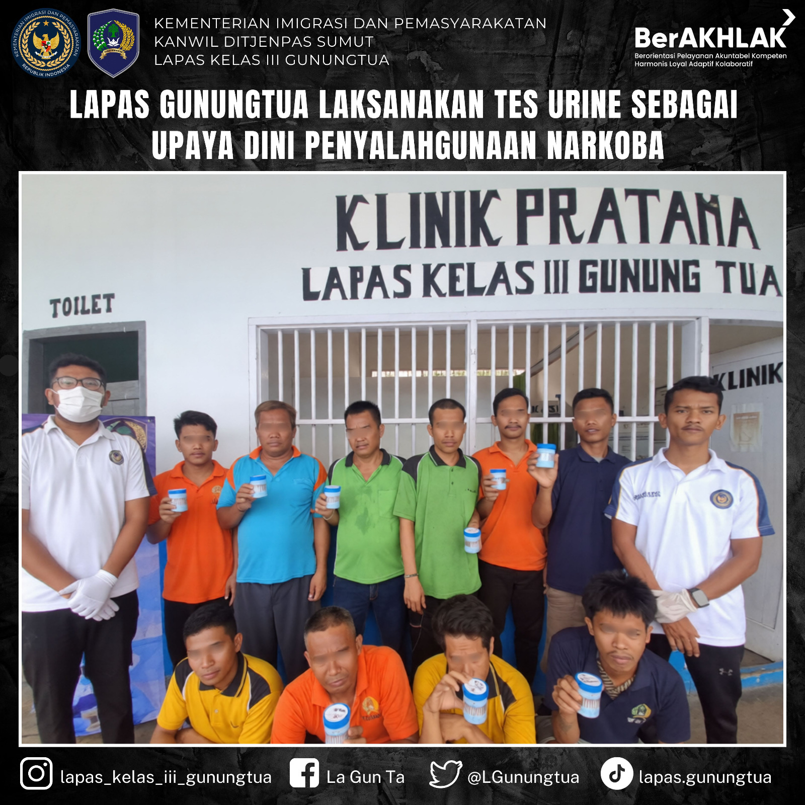 Lapas Gunungtua Laksanakan Tes Urine Pegawai dan WBP, Seluruh Sampel Negatif