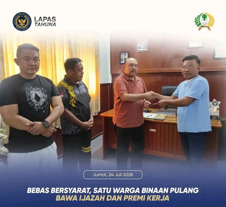 Satu Warga Binaan Lapas Tahuna Jalani PB, Bawa Ijazah dan Premi Kerja