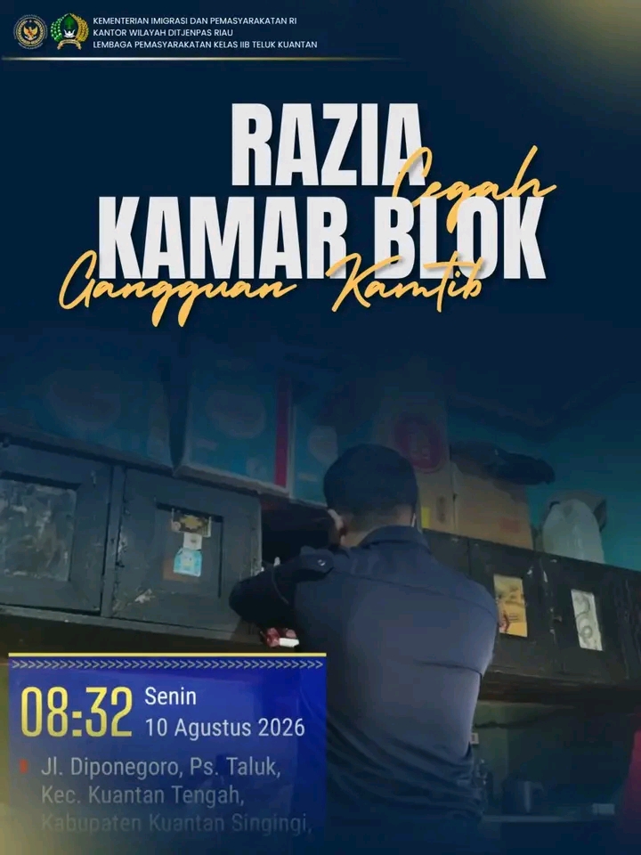 Lapas Teluk Kuantan Laksanakan Razia Blok Hunian, Hasil Penggeledahan Nihil Barang Terlarang