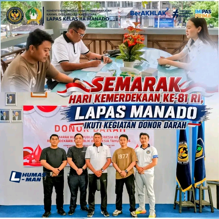 Semarak HUT Kemerdekaan RI ke-81, Lapas Manado Gelar Donor Darah