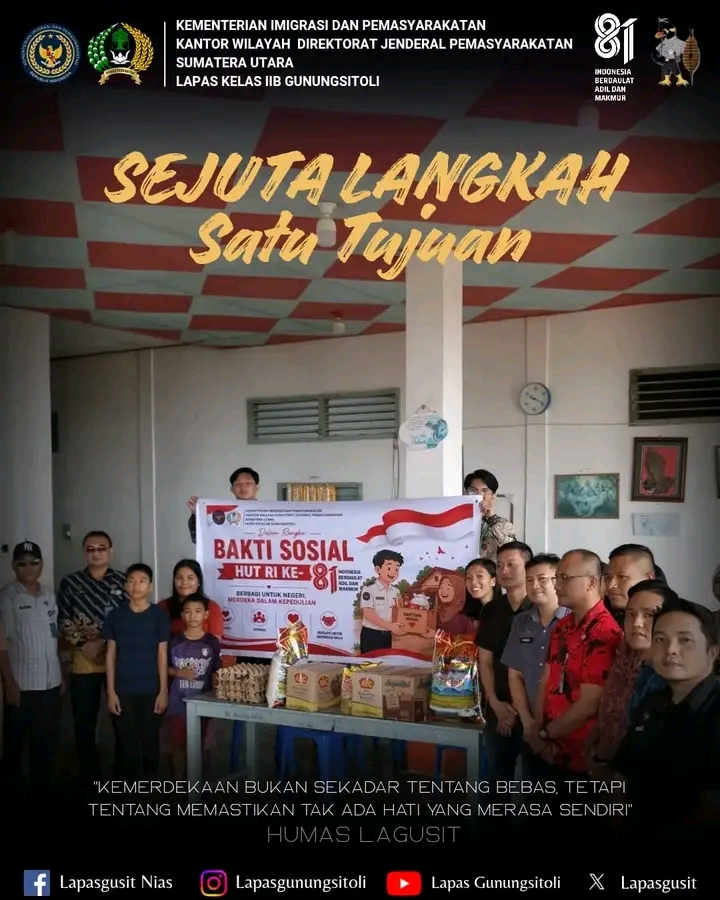 Semangat Kemerdekaan, Lapas Gunungsitoli Hadir Berbagi dan Peduli