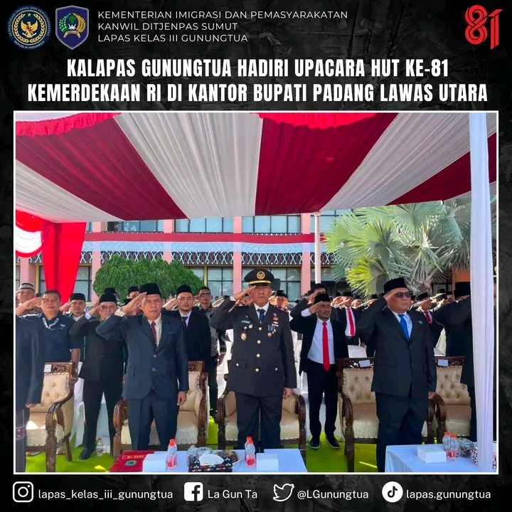 Kalapas Gunungtua Hadiri Upacara HUT ke-81 Kemerdekaan RI di Kantor Bupati Padang Lawas Utara