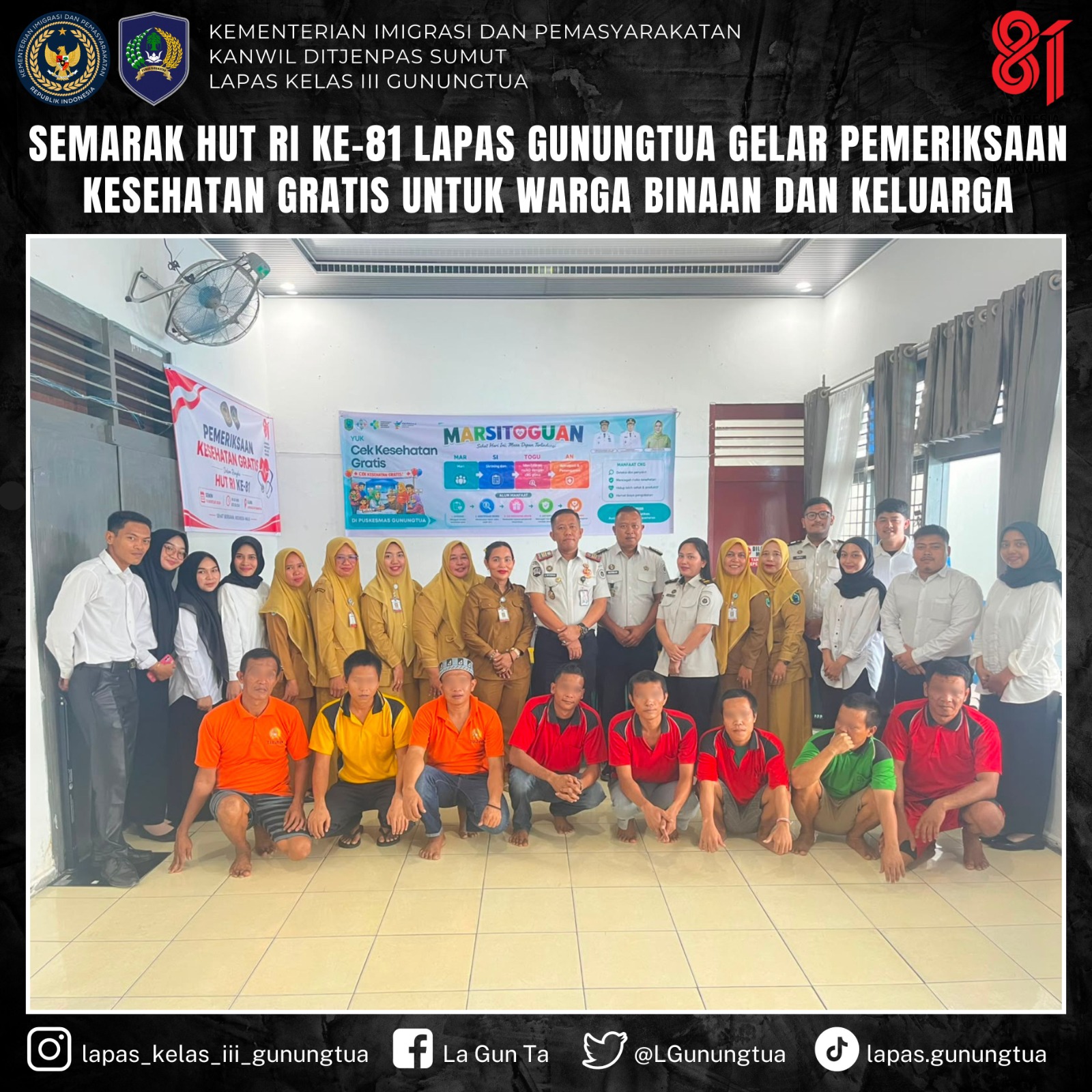Semarak HUT RI, Lapas Gunungtua Gelar Pemeriksaan Kesehatan Gratis
