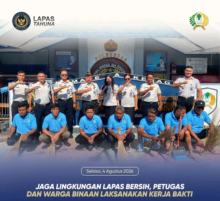 Petugas dan Warga Binaan Bersihkan Lingkungan Lapas Tahuna, Demi Kenyamanan Bersama