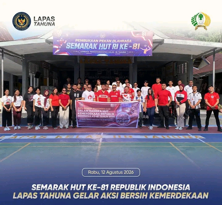 Semarak HUT RI Ke-81, Lapas Tahuna Kobarkan Semangat Kebersamaan Lewat Kerja Bakti