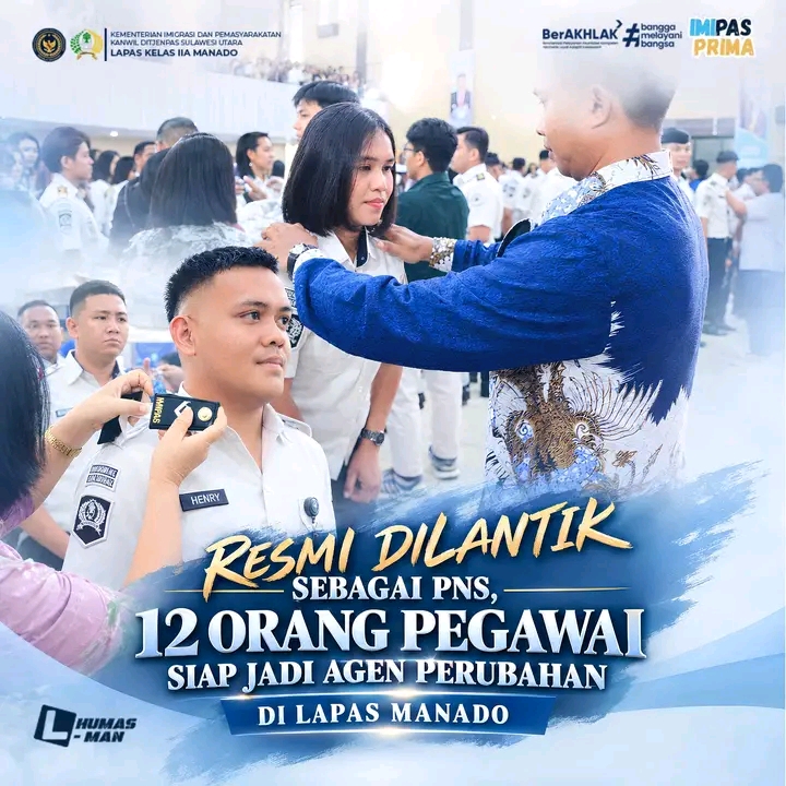 Resmi Dilantik sebagai PNS, 12 Orang Pegawai Siap Jadi Agen Perubahan di Lapas Manado