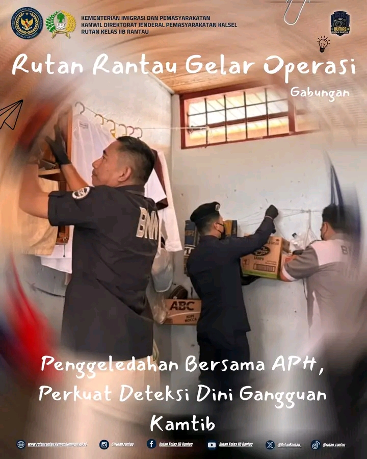 Rutan Rantau Gelar Operasi Gabungan Penggeledahan Bersama APH, Perkuat Deteksi Dini Gangguan Kamtib