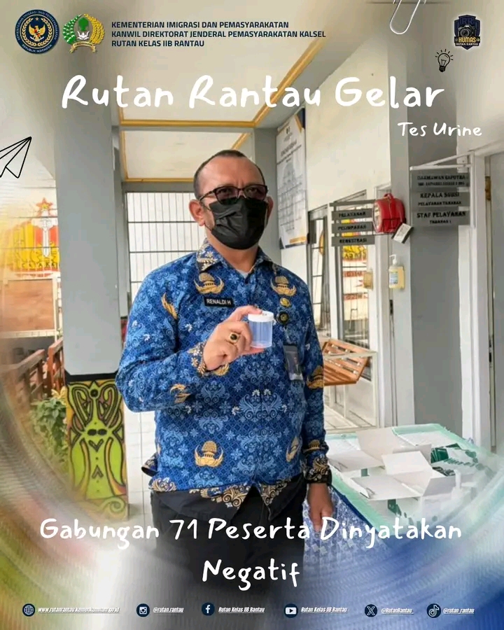 Rutan Rantau Gelar Tes Urine Gabungan, 71 Peserta Dinyatakan Negatif