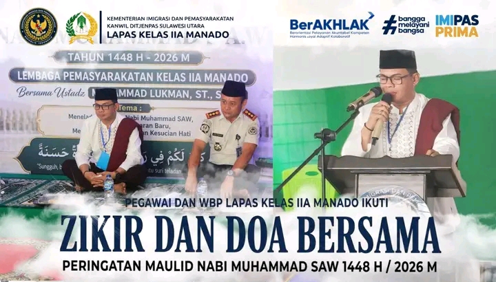 Pegawai dan WBP Lapas Manado Ikuti Zikir dan Doa Bersama Peringatan Maulid Nabi Muhammad SAW 