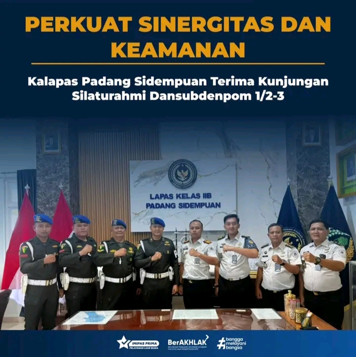 Perkuat Sinergitas, Kalapas Padangsidimpuan Menerima Kunjungan Kerja Dansubdenpom