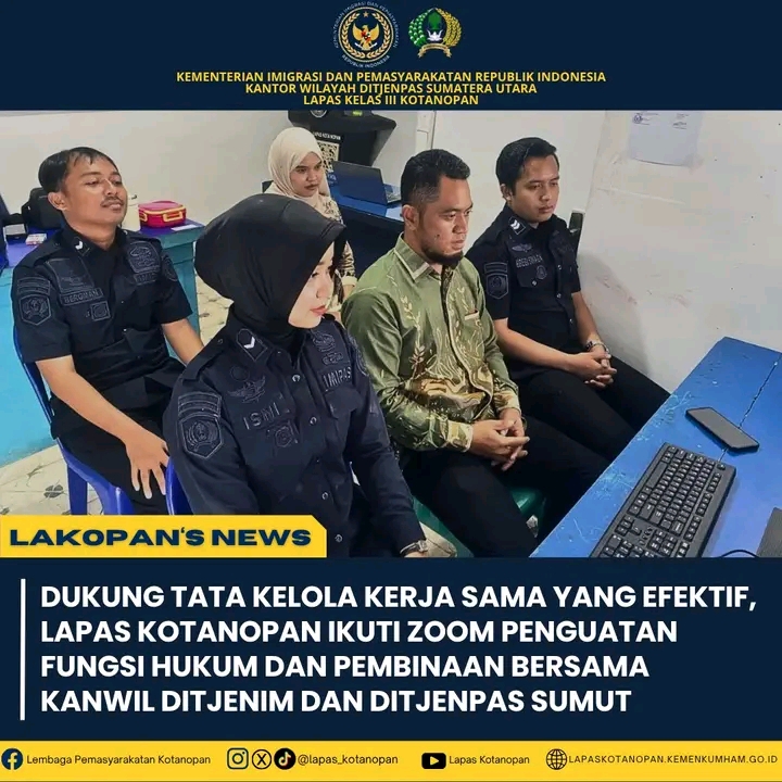 Lapas Kotanopan Ikuti Zoom Penguatan Fungsi Hukum dan Pembinaan Tata Kelola Kerja Sama