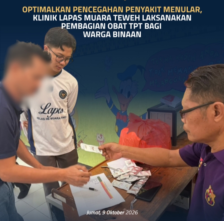 Cegah Penyakit Menular, Lapas Muara Teweh Laksanakan Pembagian Obat TPT bagi Warga Binaan